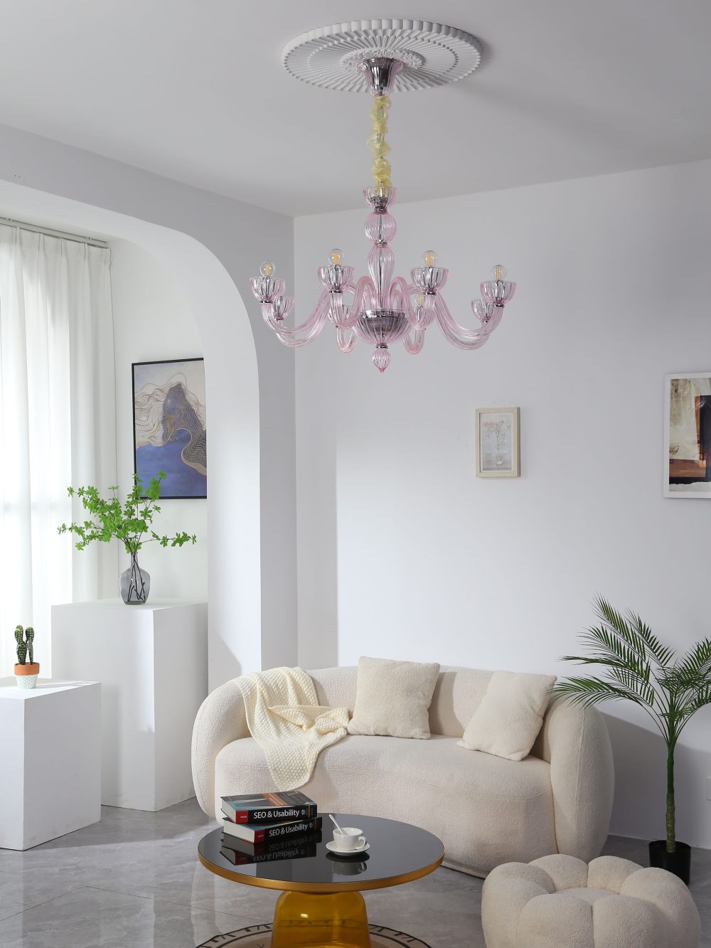 Pink bedroom glass chandelier - Image 4
