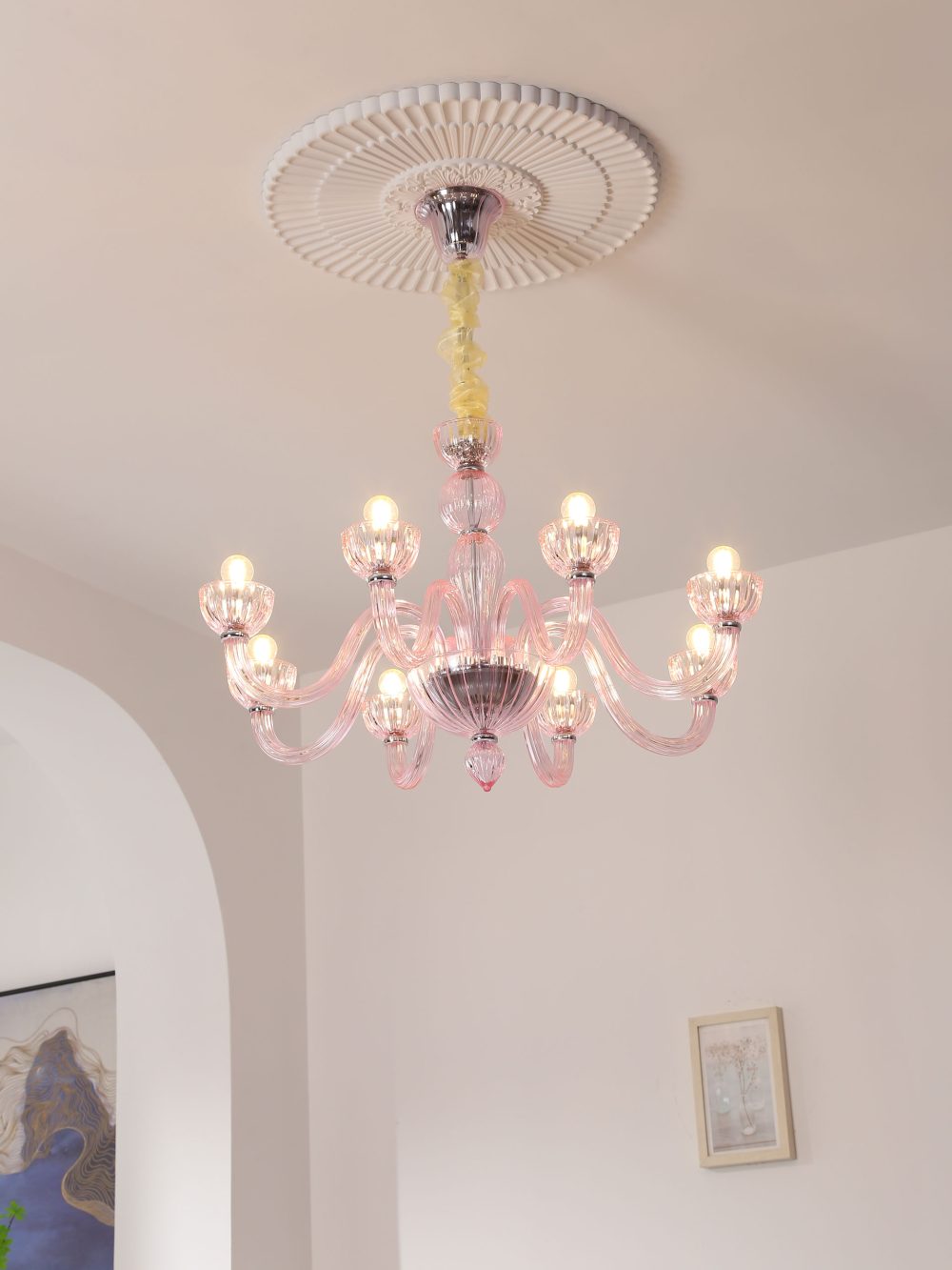 Pink bedroom glass chandelier