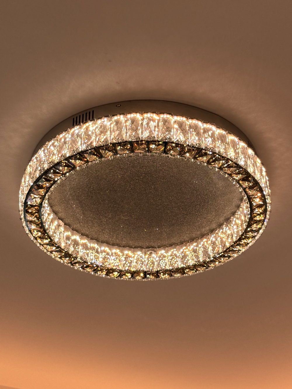 Round brown crystal ceiling lamp
