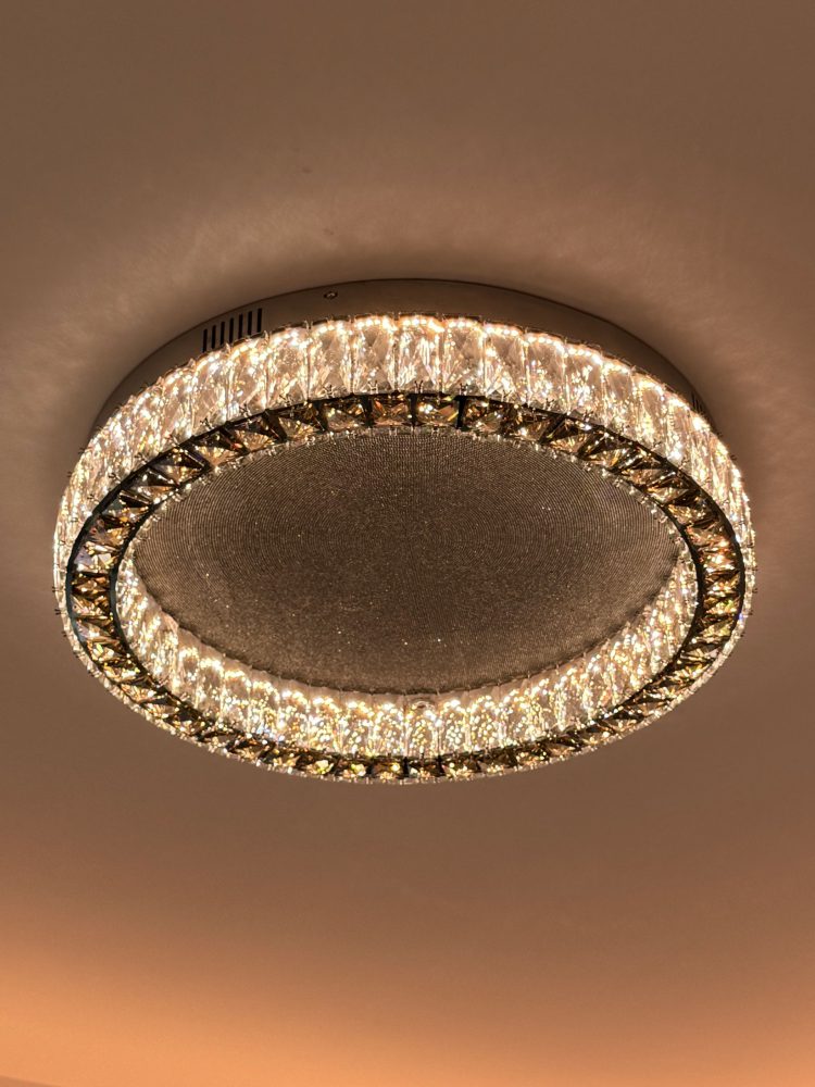 Round brown crystal ceiling lamp