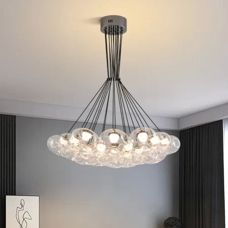 Modern Bubble Glass Chandelier – Artistic LED Pendant Light for Living Room & Dining Space