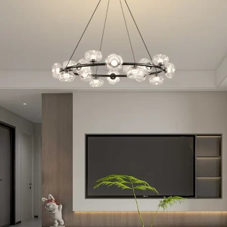 Modern Glass Pendant Light – Black Ring Design for Living & Dining Room