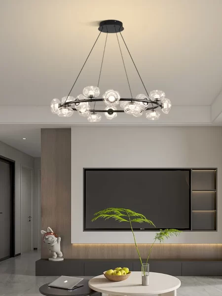 Modern Glass Pendant Light – Black Ring Design for Living & Dining Room