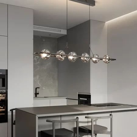 Modern Art 6-Head Black Pendant Light – Handmade Glass Globe Shades with Dimmable Minimalist Design