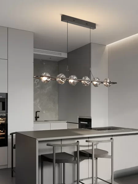 Modern Art 6-Head Black Pendant Light – Handmade Glass Globe Shades with Dimmable Minimalist Design
