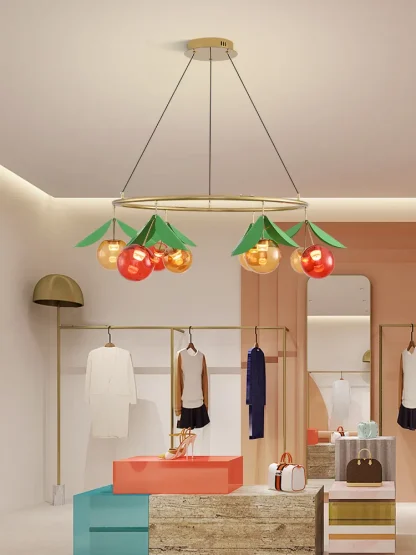 Handmade Cherry Glass Pendant Light – Kids Room LED Chandelier - Image 2