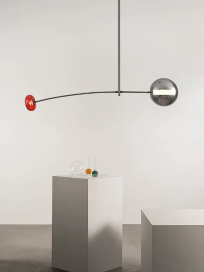 Artistic Multi-Arm Chandelier – Red & Chrome Glass - Image 2
