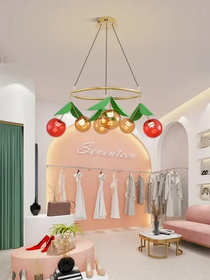 Handmade Cherry Glass Pendant Light – Kids Room LED Chandelier - Image 3
