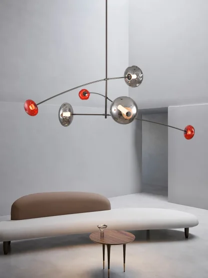 Artistic Multi-Arm Chandelier – Red & Chrome Glass - Image 3