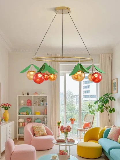 Handmade Cherry Glass Pendant Light – Kids Room LED Chandelier - Image 4