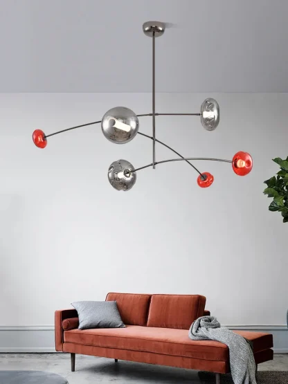 Artistic Multi-Arm Chandelier – Red & Chrome Glass - Image 4
