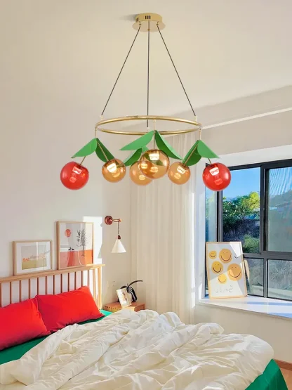 Handmade Cherry Glass Pendant Light – Kids Room LED Chandelier - Image 5