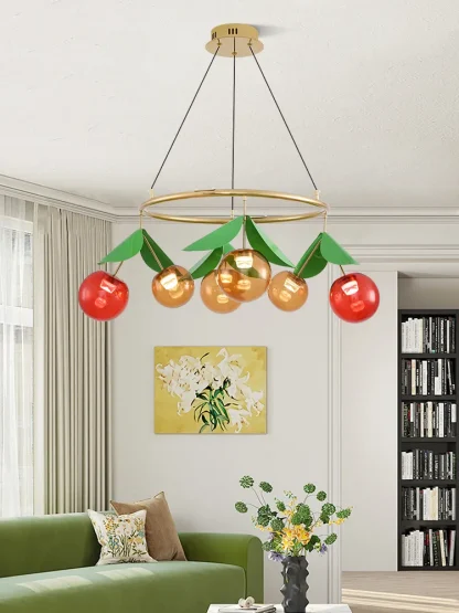 Handmade Cherry Glass Pendant Light – Kids Room LED Chandelier - Image 6