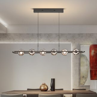 Modern Art 6-Light Black Glass Pendant Light – Handmade Glass Globe Shades with Minimalist Dimmable Design