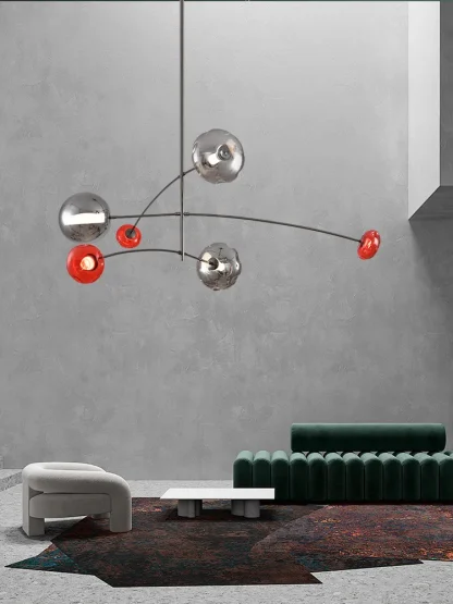 Artistic Multi-Arm Chandelier – Red & Chrome Glass - Image 7