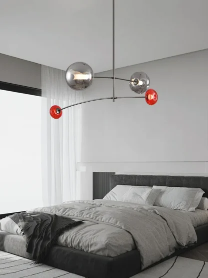 Artistic Multi-Arm Chandelier – Red & Chrome Glass - Image 8