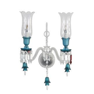 Elegant Dual Arm Crystal Wall Sconce | Blue-Green Accents