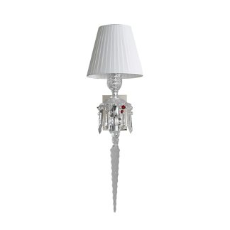 Crystal Wall Sconce with White Pleated Shade | Elegant European Style Wall Light