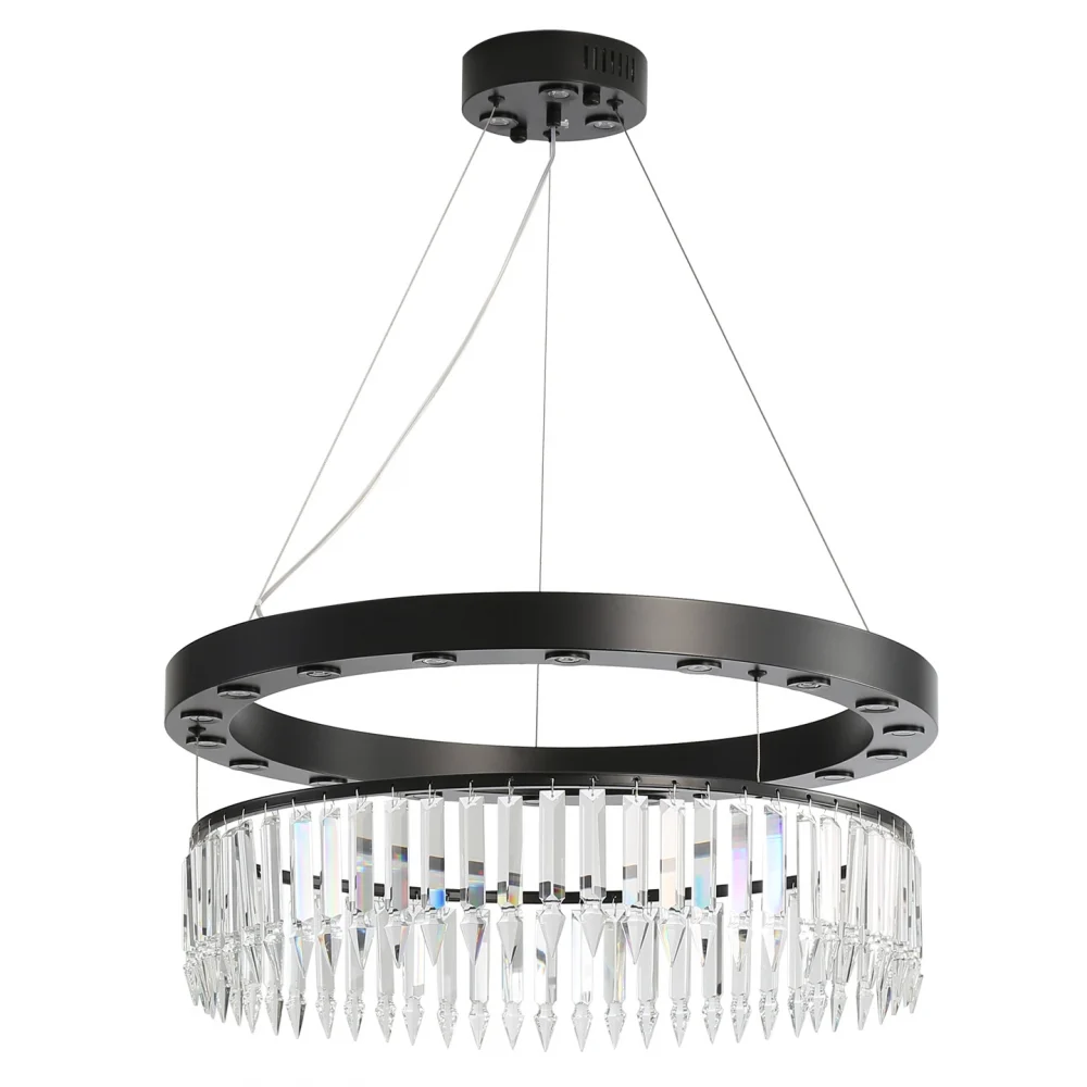 K9 Crystal Black Ring Chandelier Metal Paint Finish, Adjustable Steel Cable