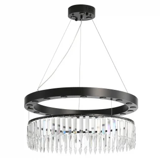 K9 Crystal Black Ring Chandelier Metal Paint Finish, Adjustable Steel Cable