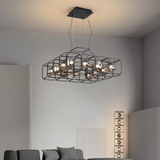 Black Industrial Tetris Chandelier – Handmade Dimmable LED Pendant Light
