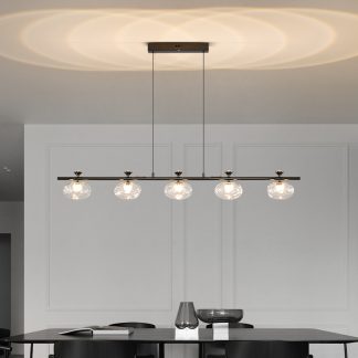 Contemporary Linear Glass Pendant Light – 5-Light Modern Dining Room Chandelier