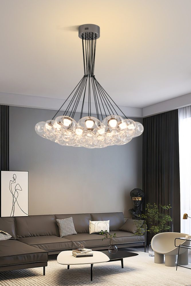 Modern Handmade Bubble Glass Chandelier – LED Pendant Light for Living Room - Image 11