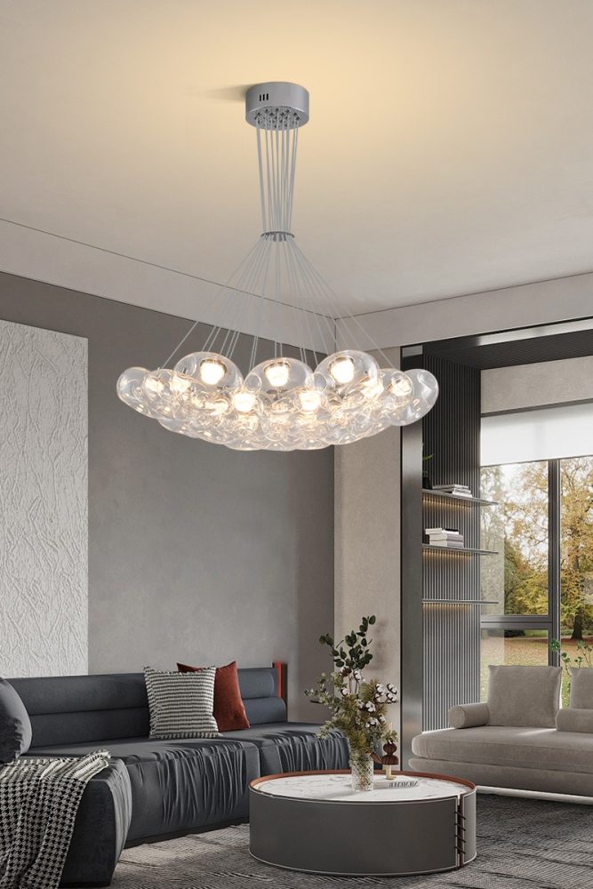 Modern Handmade Bubble Glass Chandelier – LED Pendant Light for Living Room - Image 10