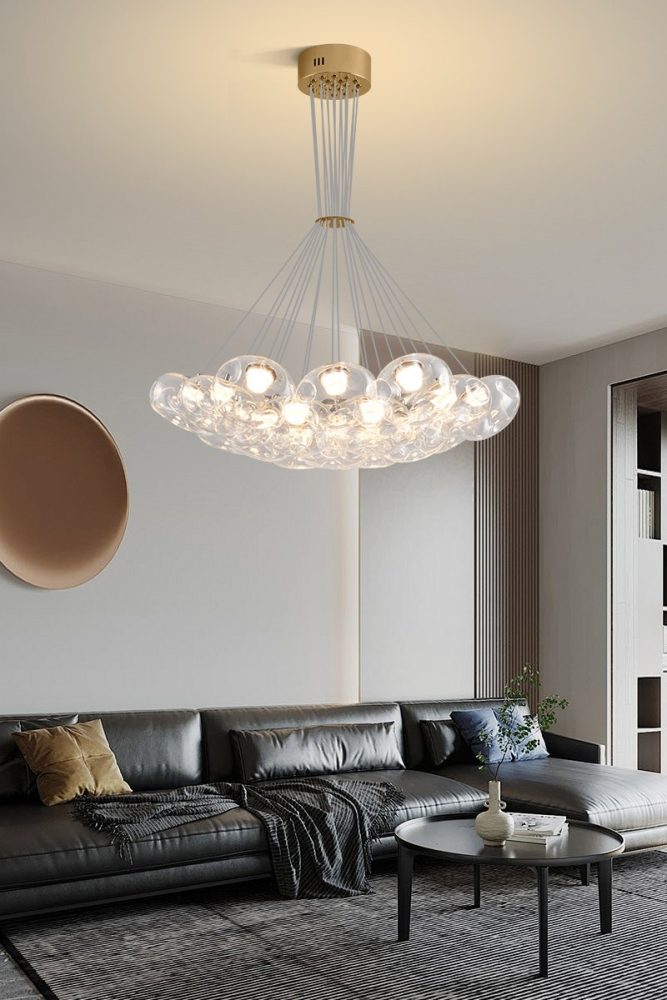 Modern Handmade Bubble Glass Chandelier – LED Pendant Light for Living Room - Image 9