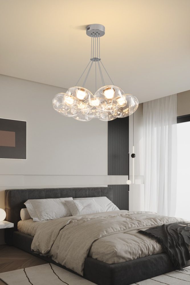 Modern Handmade Bubble Glass Chandelier – LED Pendant Light for Living Room - Image 3