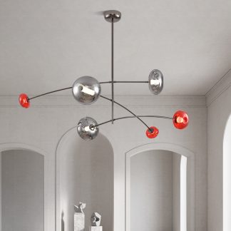 Artistic Multi-Arm Chandelier – Red & Chrome Glass