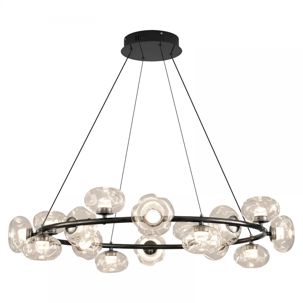 12 or 16-Light Handmade Glass Chandelier – Modern Ring Design